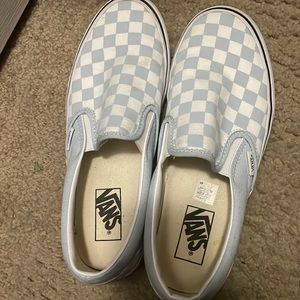 Size 9 baby blue checker board vans